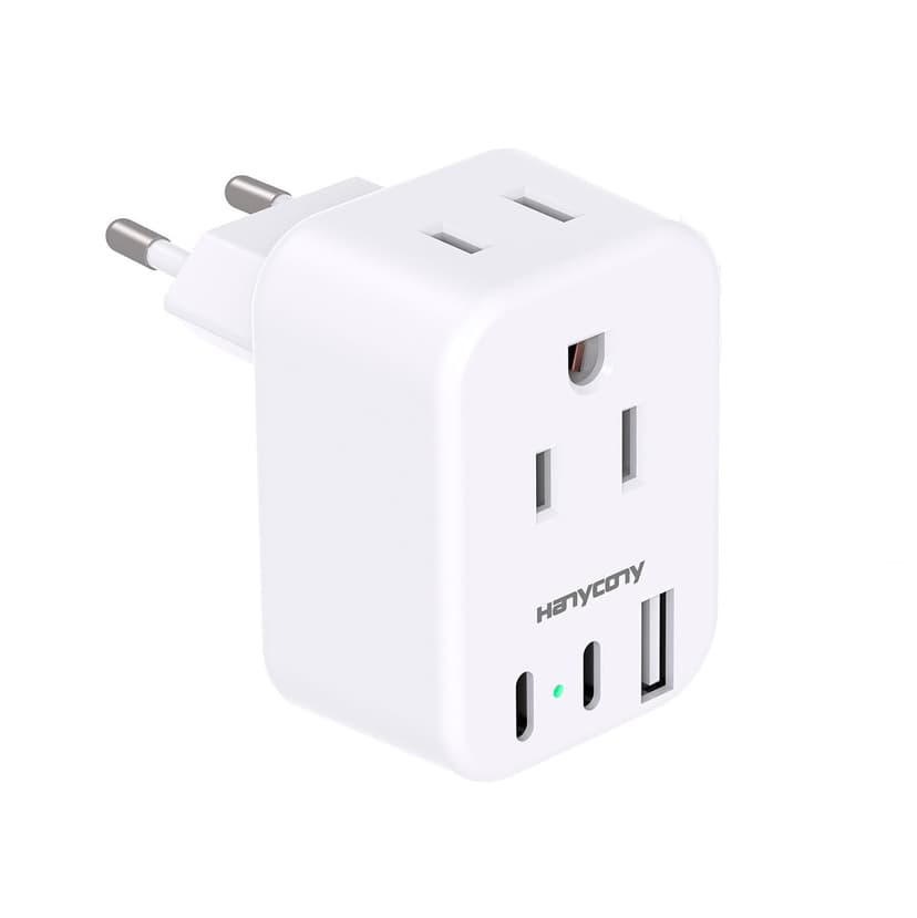 European Travel Plug Adapter, International Power Adapter, US to Europe | HANYCONY 2 Outlets 3 USB Ports(2 USB C), Type C Plug Adapter to Italy Spain France Portugal Iceland Germany Travel Essentials