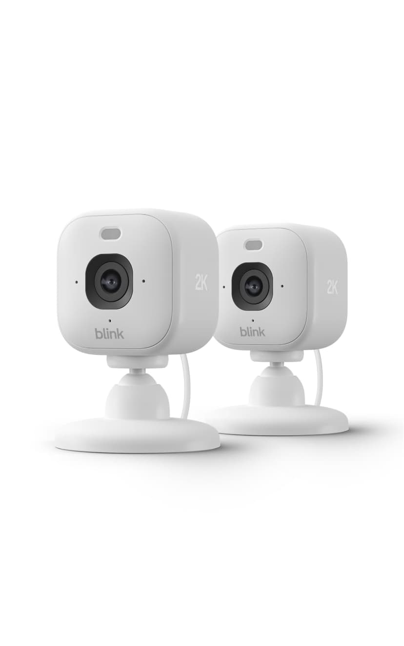 Blink Mini 2K+ (newest model) – Plug-in Home & Pet Indoor Security Camera with 2K video resolution, night vision, enhanced audio, motion detection – 2 cameras (White)