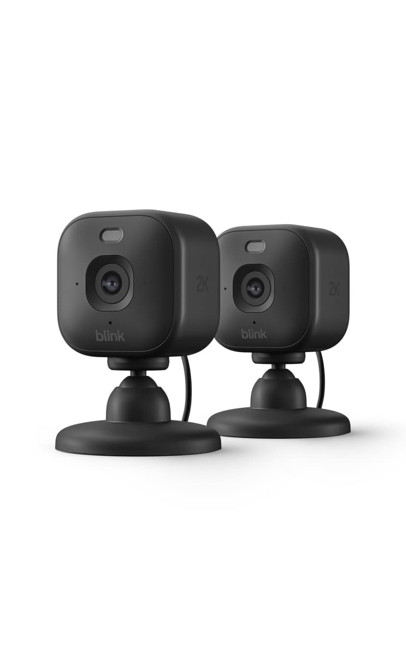 Blink Mini 2K+ (newest model) – Plug-in Home & Pet Indoor Security Camera with 2K video resolution, night vision, enhanced audio, motion detection – 2 cameras (Black)