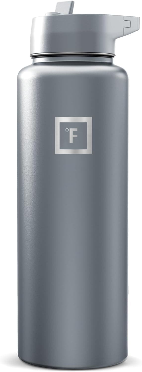 IRON °FLASK 40 oz Wide Mouth Water Bottle with Straw | Insulated Stainless Steel Sports Water Bottle with Leakproof Straw Lid - BPA Free, Cold 24 Hrs, Sweat Free (Graphite)