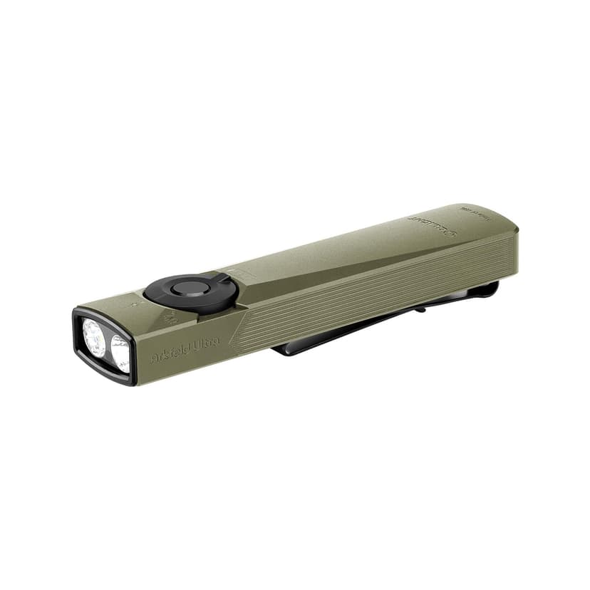OLIGHT Arkfeld Ultra EDC Flat Flashlight Rechargeable, OAL, Olive-Green CW | Green Beam,UV Light, White LED, 1400 Lumens, Compact Magnetic Pocket Flashlight for Emergency Inspection Working