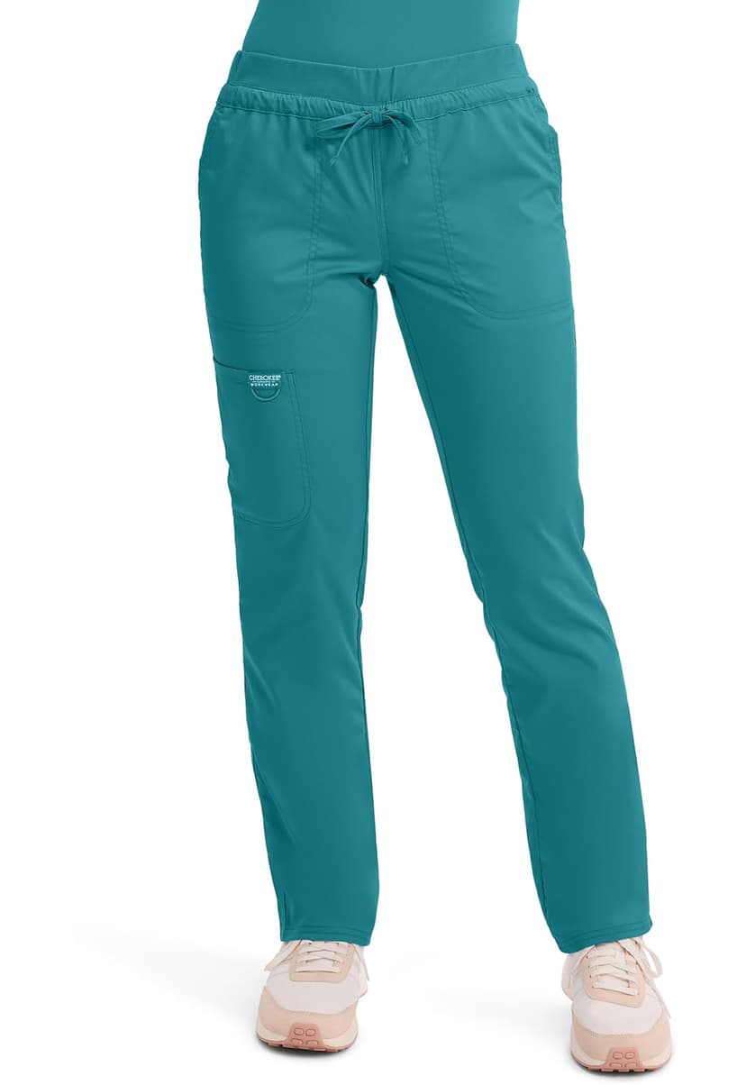 Cherokee Scrubs for Women Mid Rise Tapered Leg Drawstring Pant with 5 Pockets, Cargo Bottom with 2 Way Stretch Fabric- WW105