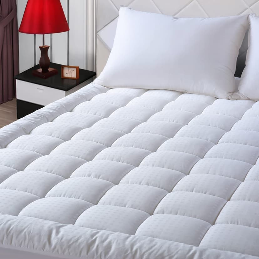EASELAND Queen Size Mattress Pad Cotton Pillow Top Mattress Topper White | Cooling Mattress Cover Cotton Top,8-21" Deep Pocket Protector,60x80 Inches,Boxing Quilted & Machine Washable