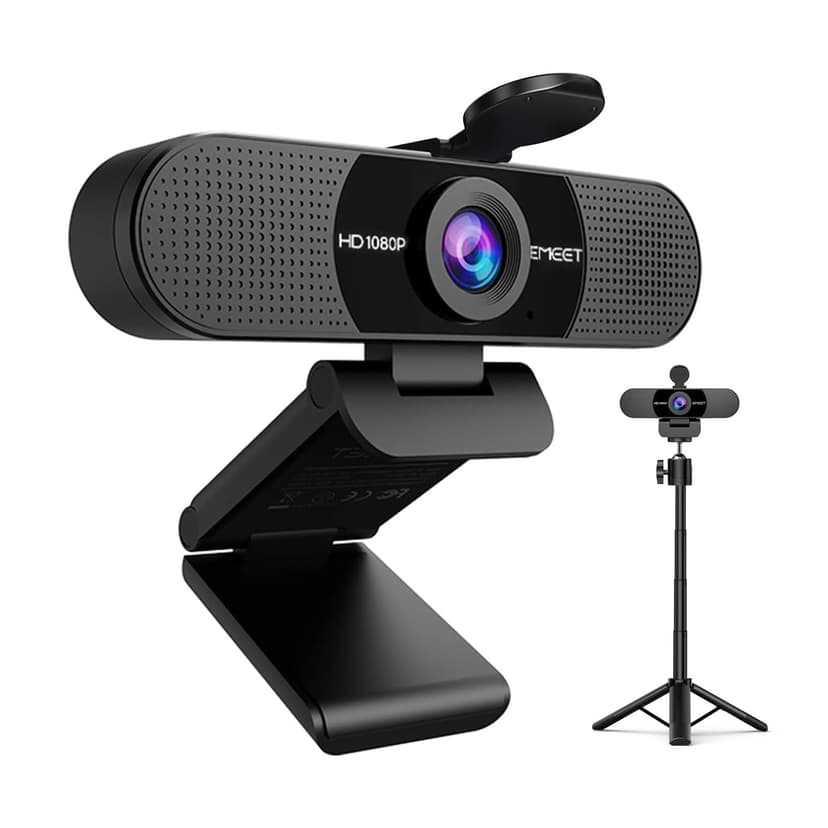 EMEET C960 Webcam with Tripod, 1080P Webcam with Mic, Adjustable Height | Desktop Tripod, C960 Web Camera with Privacy Cover, Plug & Play with Stand for Zoom/Skype/YouTube/FaceTime