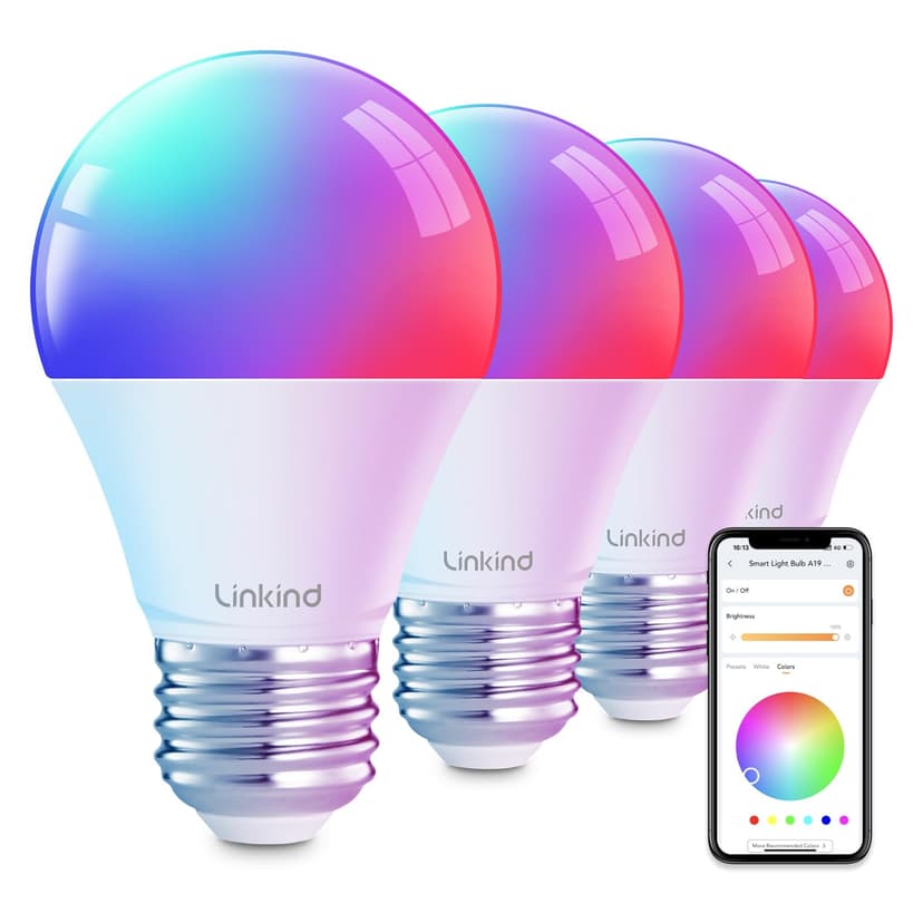 Linkind Smart Light Bulbs, Smart Bulb that Work with Alexa, Google Home, AiDot, LED Light Bulbs Color Changing RGBTW, 104 Preset Scene, Music Sync, Dotis, A19 E26 2.4G WiFi Bluetooth 60W 800LM, 4Pack
