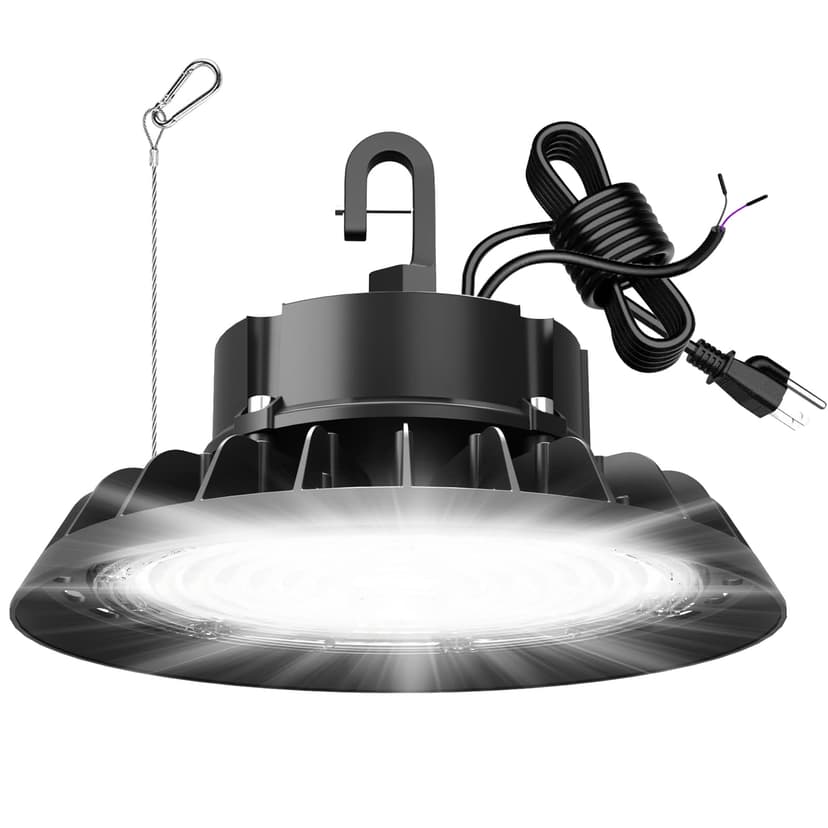JC-LGL UFO LED High Bay Light 100W 15000LM 5000K High Bay LED Shop Lights | 0-10V Dimmable, 5' Cable with US Plug, Hanging Hook,Safe Rope, ETL Listed LED High Bay Lights for Warehouse Factory Barn Sho