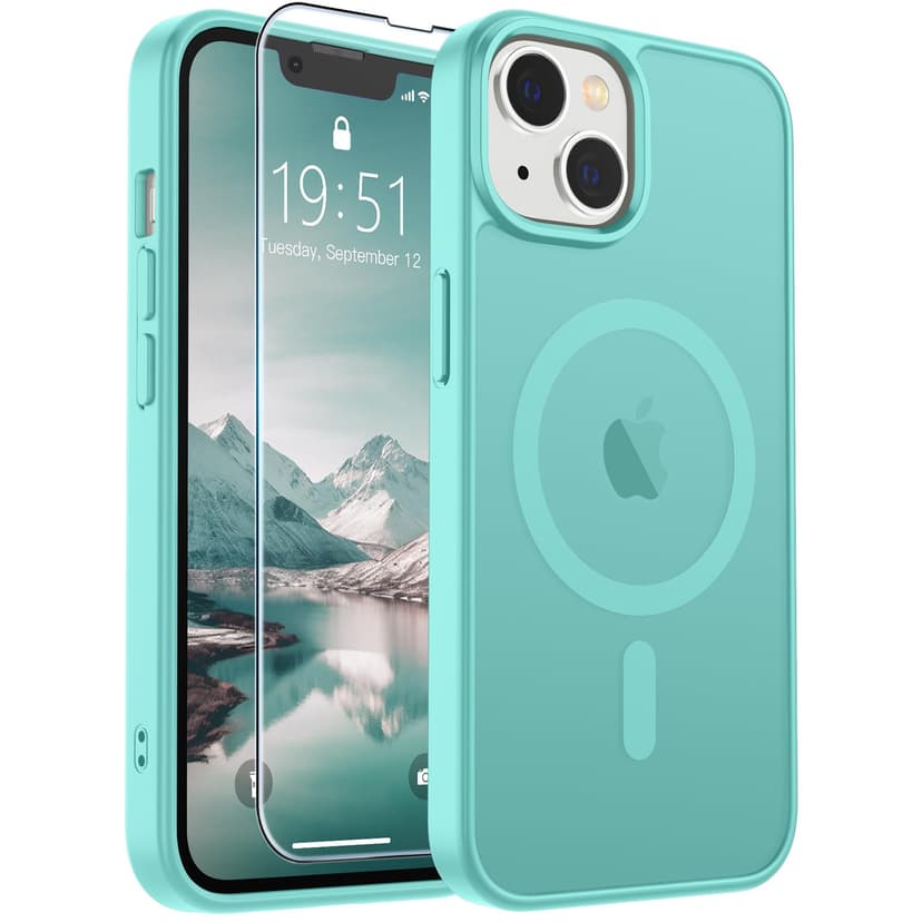 SUPFINE Magnetic for iPhone 13 Case/iPhone 14 Case Blue Green | With Screen Protector, Translucent Matte, Compatible with MagSafe, Military Grade Drop Proof, Rugged Shockproof Protective