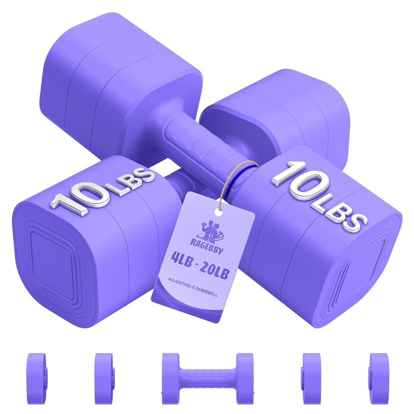 Ragebby Adjustable Dumbbell Set of 2, Weights for Men and Women at Home | Anti-slip Handle, Weights Dumbbells Set, 2lb/3lb/5lb/10lb/15lb/20lb for Pilates, Yoga, Strength Training