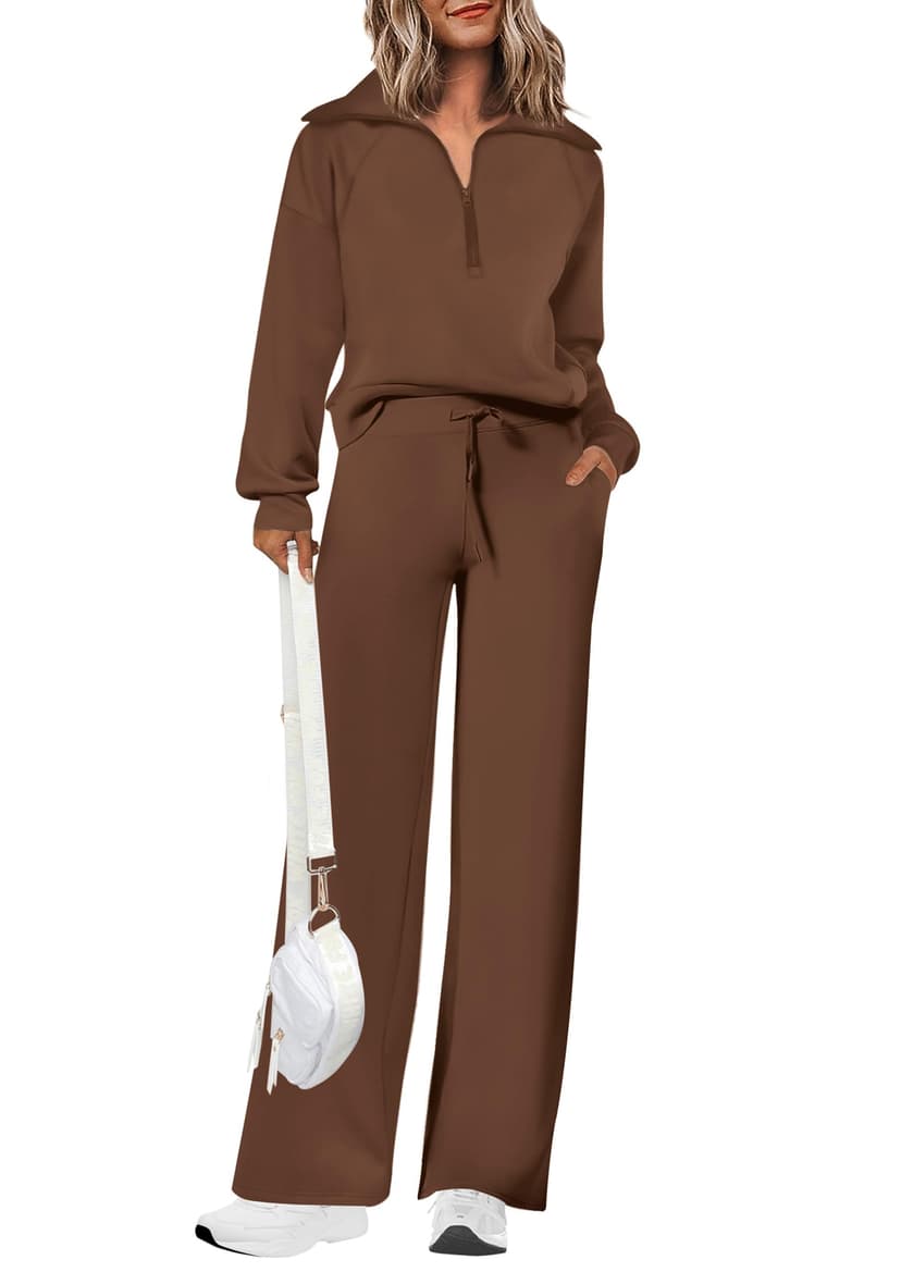 PRETTYGARDEN Women's 2 Piece Matching Lounge Set Sweatsuits | Zip Up Sweatshirt, Long Sleeve Pullover Tops, Elastic Waist Drawstring, Wide Leg Pants Pocket, Fall Tracksuit, Spring Outfits