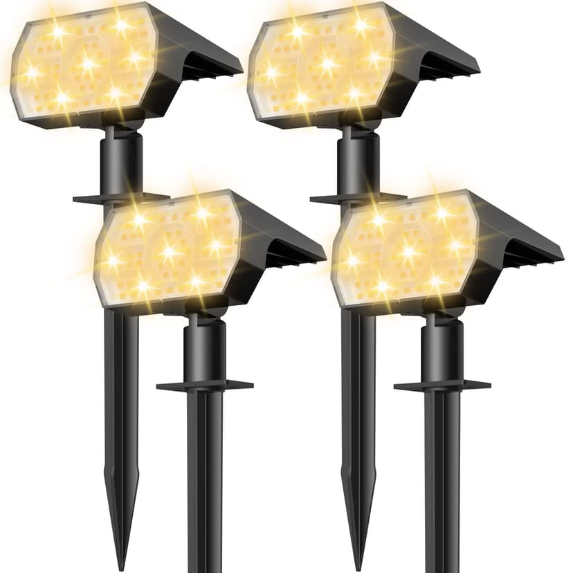 NYMPHY Solar Lights Outdoor Waterproof - 4 Pack (Warm White) | 56 LED 3 Lighting Modes IP68 Waterproof Solar Powered Garden Yard Spot Solar Lights for Outside Landscape