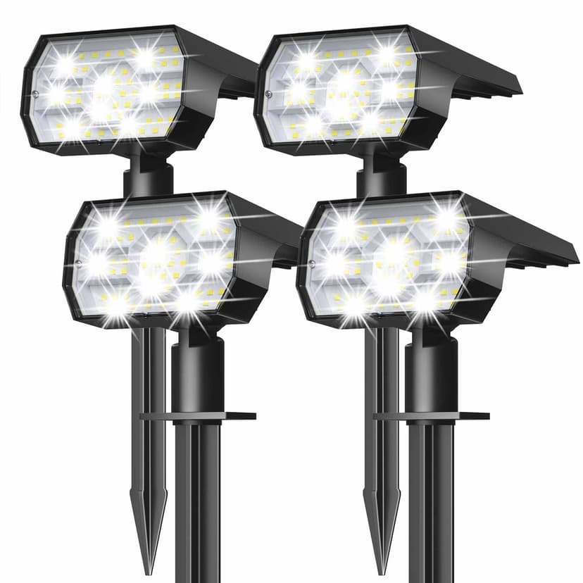 NYMPHY Solar Lights Outdoor Waterproof - 4 Pack (Cool White) | 56 LED 3 Lighting Modes IP68 Waterproof Solar Powered Garden Yard Spot Solar Lights for Outside Landscape