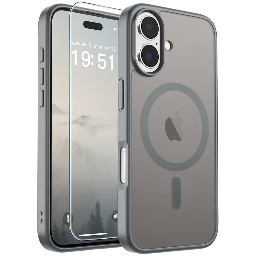 SUPFINE Magnetic for iPhone 17 Case Gray with Screen Protector | Translucent Matte Phone Cover, Compatible with MagSafe, Military Grade Drop Proof, Rugged Shockproof Protective