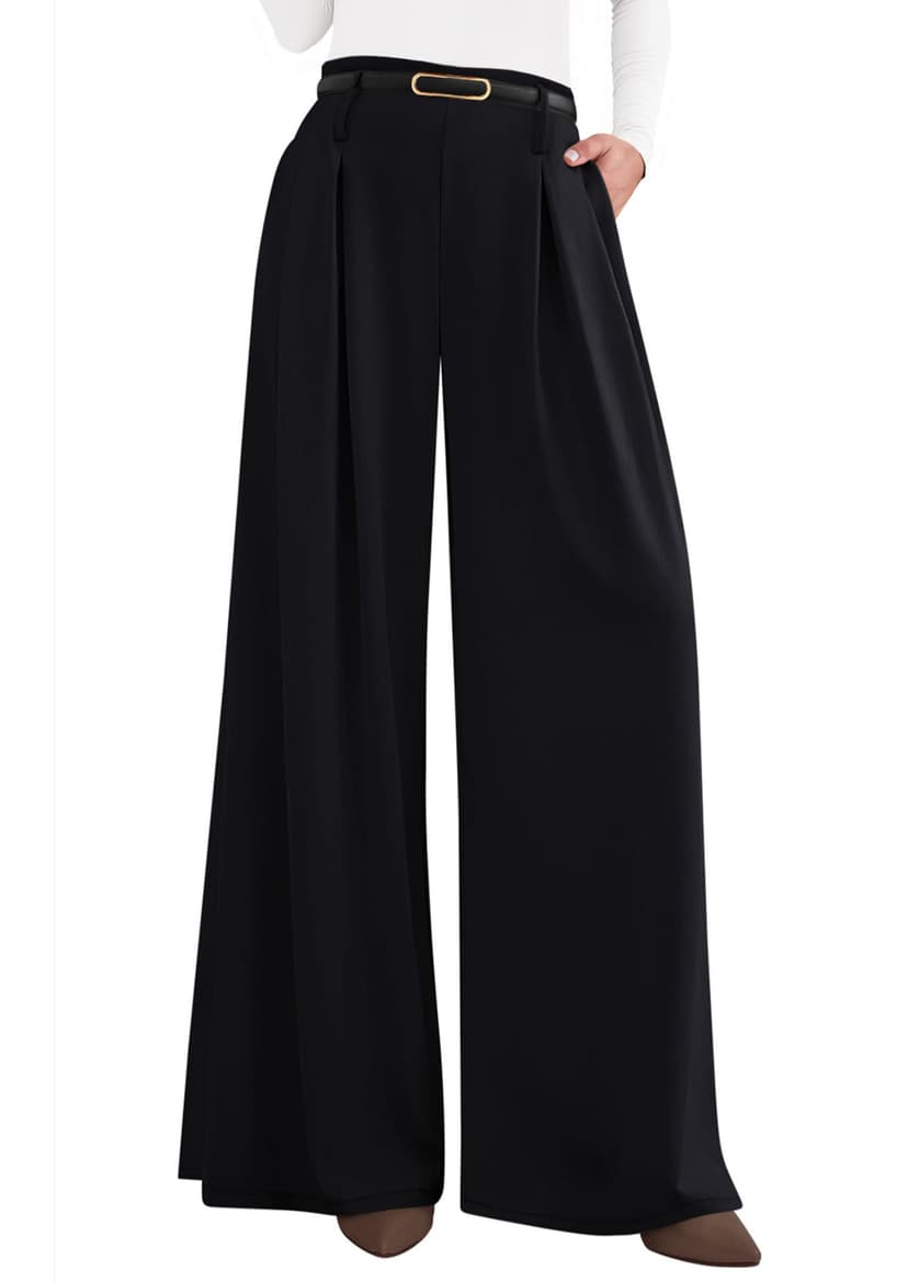 PRETTYGARDEN Womens Wide Leg Dress Pants Flowy Trousers | Front Pleats,Side Zipper,Elastic High Waisted Palazzo Pants,Dressy Slacks with Pockets,Daily Work Business Casual Outfits