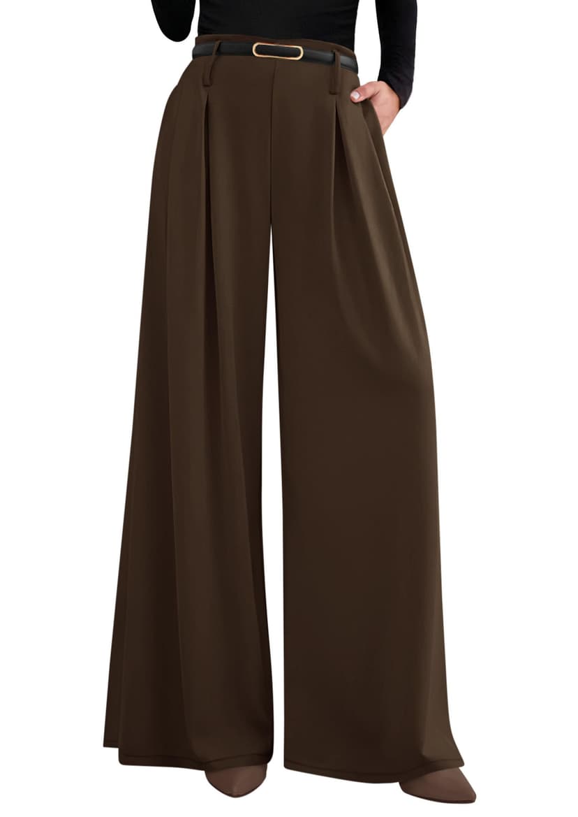 PRETTYGARDEN Womens Wide Leg Dress Pants Flowy Trousers | Front Pleats,Side Zipper,Elastic High Waisted Palazzo Pants,Dressy Slacks with Pockets,Daily Work Business Casual Outfits