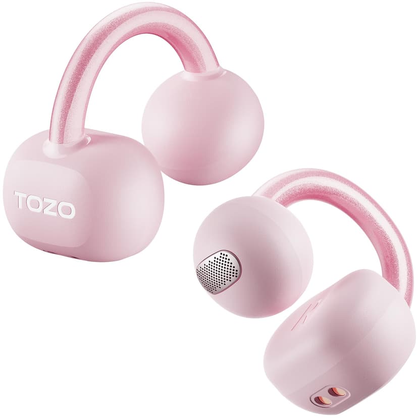 TOZO OpenEarRing Open Ear Earbuds 40H Bluetooth 5.4 Lightweight Comfort | Open Ear Clip On Wireless Earbuds with Smart Digital LED Display, Stable Connection, Secure Fit for Driving Workout Rose Gold