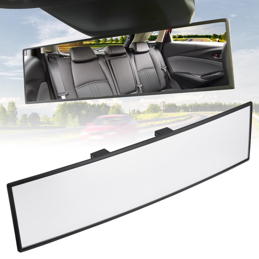 JOYTUTUS Panoramic Rear View Mirror, 12 Inch Wide Angle Clip On Mirror | Universal Car Interior Accessories, Convex Interior Mirror Reduces Blind Spot, Clear Vision, Fits Car SUV Trucks