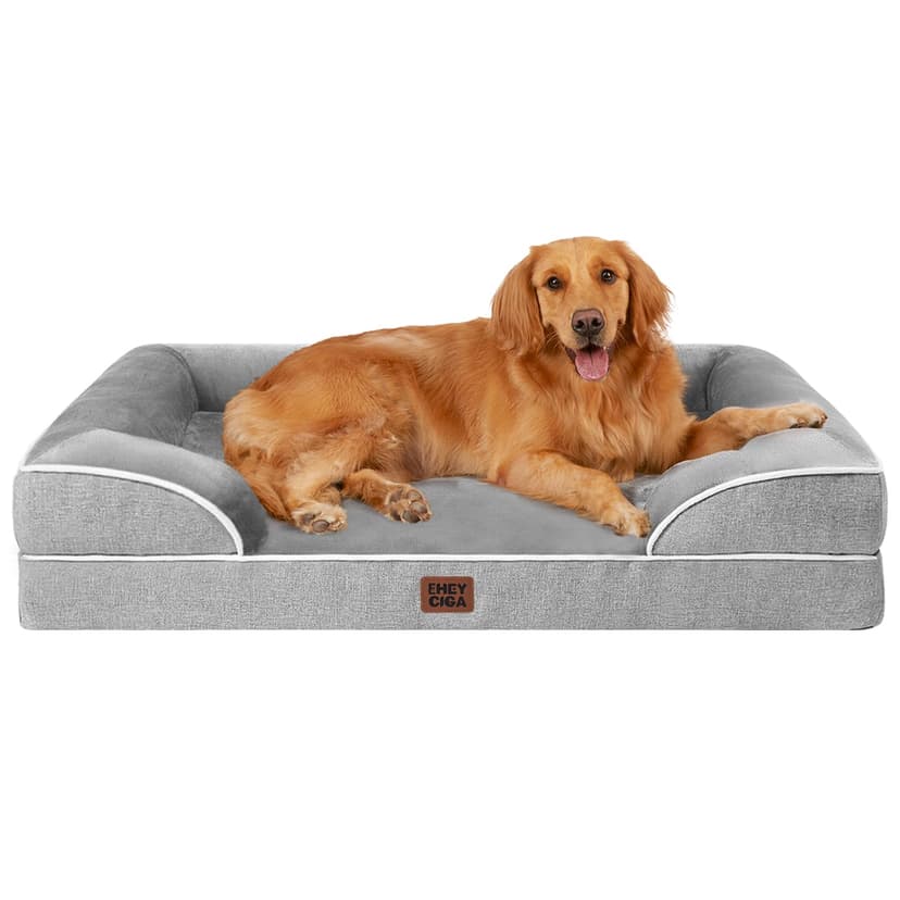 EHEYCIGA Orthopedic Extra Large Dog Bed, Waterproof Washable XL Pet Bed 44" | Non-Slip Bottom and Egg-Crate Polyurethane Foam Big Dog Couch Bed with Washable Removable Cover, Grey