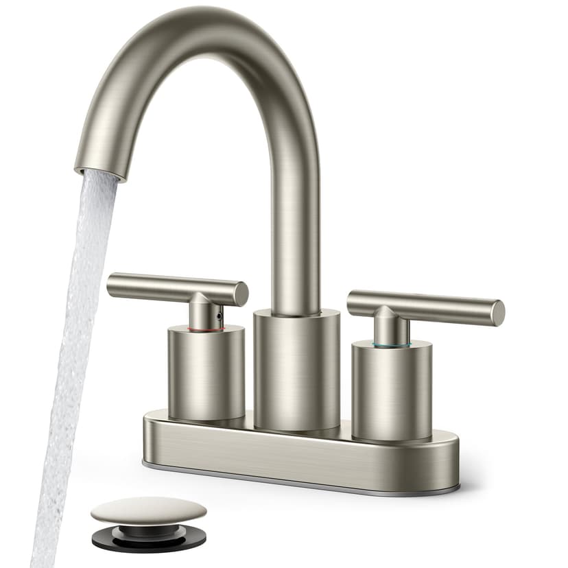 FORIOUS Bathroom Sink Faucet 3 Hole Brushed Nickel 4 Inch Centerset | Commercial Bathroom Sink Faucet Brushed Nickel, 4 In Centerset Bathroom Faucet Brushed Nickel with 360° Swivel Spout for RV