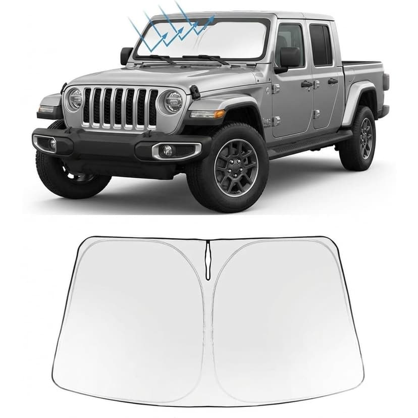 Proadsy Custom Fit Car Windshield Sun Shade for 2020-2026 Jeep Gladiator | 240T Heat Shield, Drops Temp 54°F, Blocks 99% UV, Prevents Dashboard Cracking, Summer Parking & Beach Trips, Easy Twist-Fold
