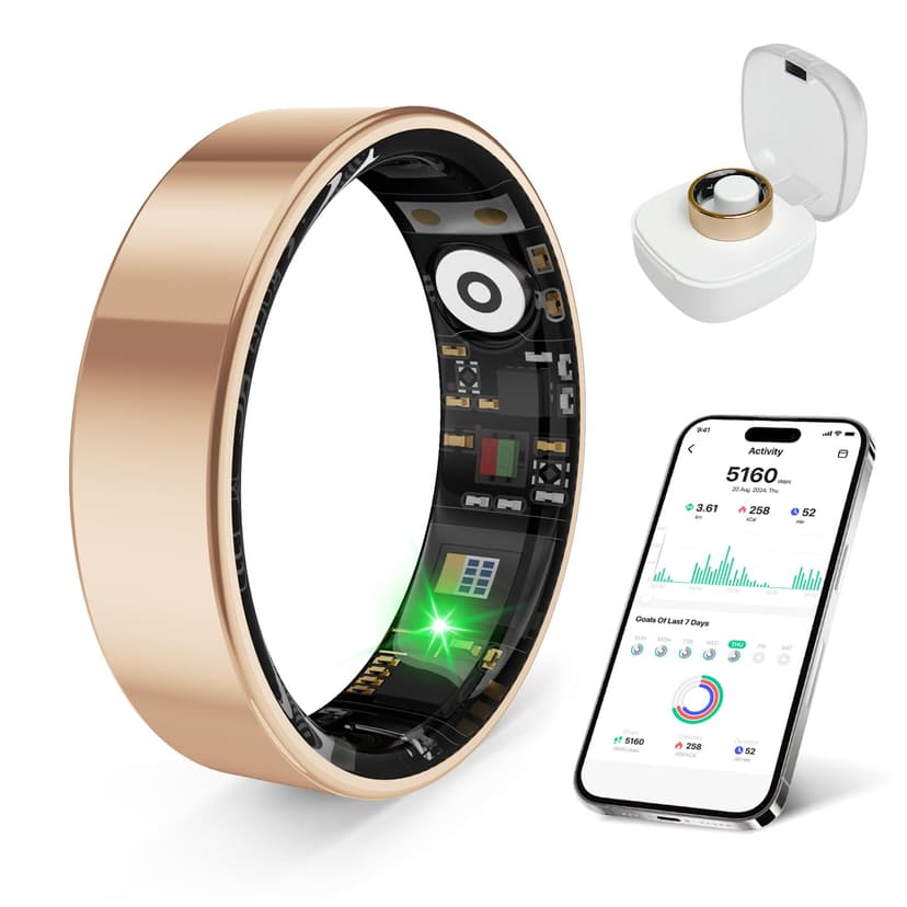 prxxhri 2026 Smart Ring New Health Tracker, IP68 Waterproof, iOS/Android Compatible, Sleep, Exercise & Health Monitoring, No Subscription, 5-Day Battery Life for Women & Men (Rose Gold, 7)