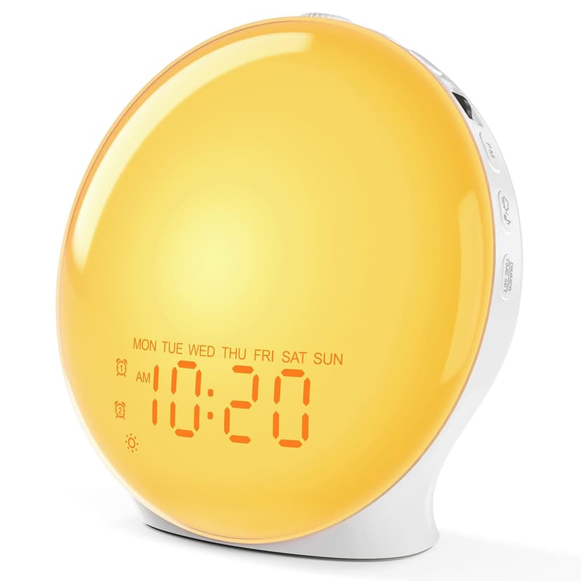 JALL Full-Screen Wake Up Light Sunrise Alarm Clocks for Bedrooms, White Noise Machine for Heavy Sleepers, 25 Natural Sounds, Dual Alarms, FM Radio, 17 Dimmable Colors, Bluetooth Speaker