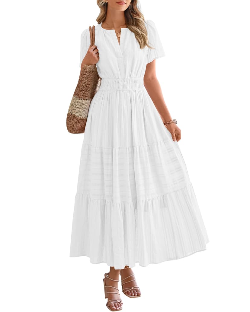 BTFBM Womens Summer 2026 Casual Maxi Dresses | Lightweight Short Sleeve V Neck,Elastic Waist A Line Long Dress,Boho Beach Dress Pockets,Vacation Outfits,Fashion Clothing