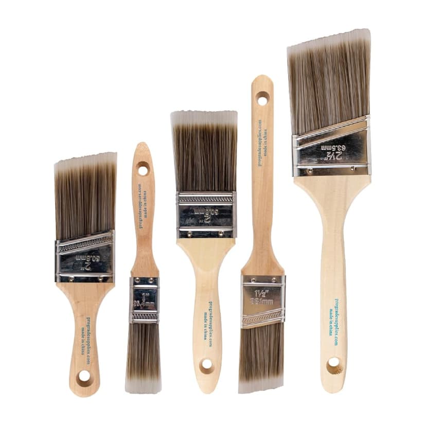 Pro Grade Paint Brushes, Paint Brush Set for Walls, Trim & Stain, 5-Piece | Interior & exterior | Cabinets, doors, furniture, decks | For latex & oil-based | Synthetic bristles, Softwood handles