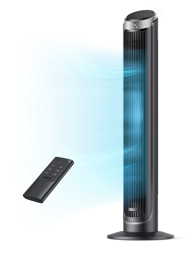 DREO Tower Fan for Bedroom, 90° Oscillating Fans that Blow Cold Air, 5 Speeds, 4 Modes with 26ft/s Velocity, 12H & 28dB Quiet Timer, Remote, Touch, 40" Standing Floor Fan for Home Office, Black