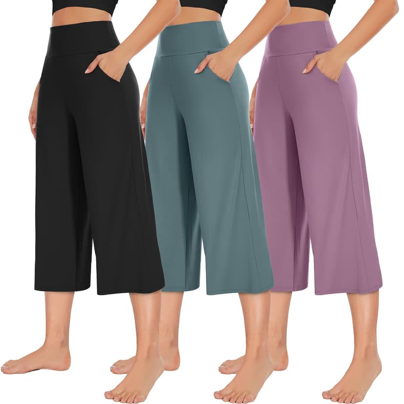 NEW YOUNG 3 Pack Women's Wide Leg Pants with Pockets High Waist Loose Sweatpants Casual Lounge Yoga Workout Palazzo