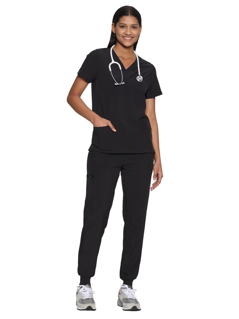 COZYFIT Scrubs for Women Set - Stretch V-Neck & Jogger Pant with 9 Pockets | Yoga Waistband, Water Resistant Workwear, Slim Fit Look, For Nurses, Clinics, Long Shifts, Daily Medical Uniforms