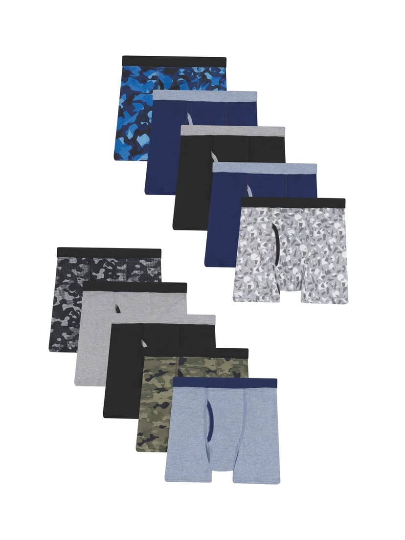 Hanes Boys' Boxer Briefs, Moisture-Wicking Underwear for Boys & Toddlers, Assorted, 10 or 12 Pack
