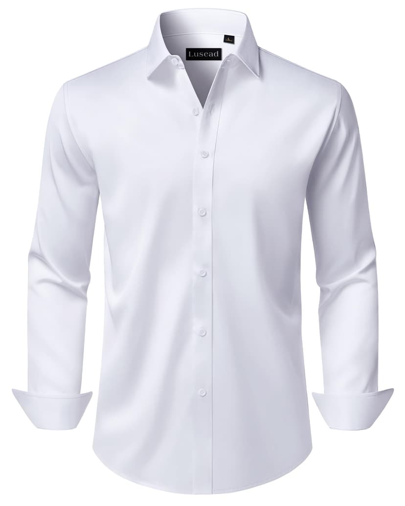 Lusead Men's Dress Shirts Long Sleeve Stretch Wrinkle Free Wedding Formal Business Button Down Shirt