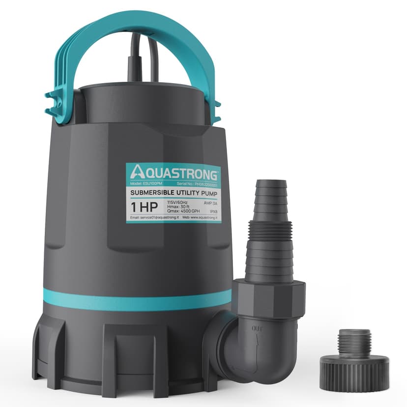 AQUASTRONG 1 HP Sump Pump 4500 GPH Submersible Water Pump for Water Removal | Thermoplastic Utility Pump High Flow Water Removal for Swimming Pool Garden Pond Basement Wells with 10ft Long Power Cord