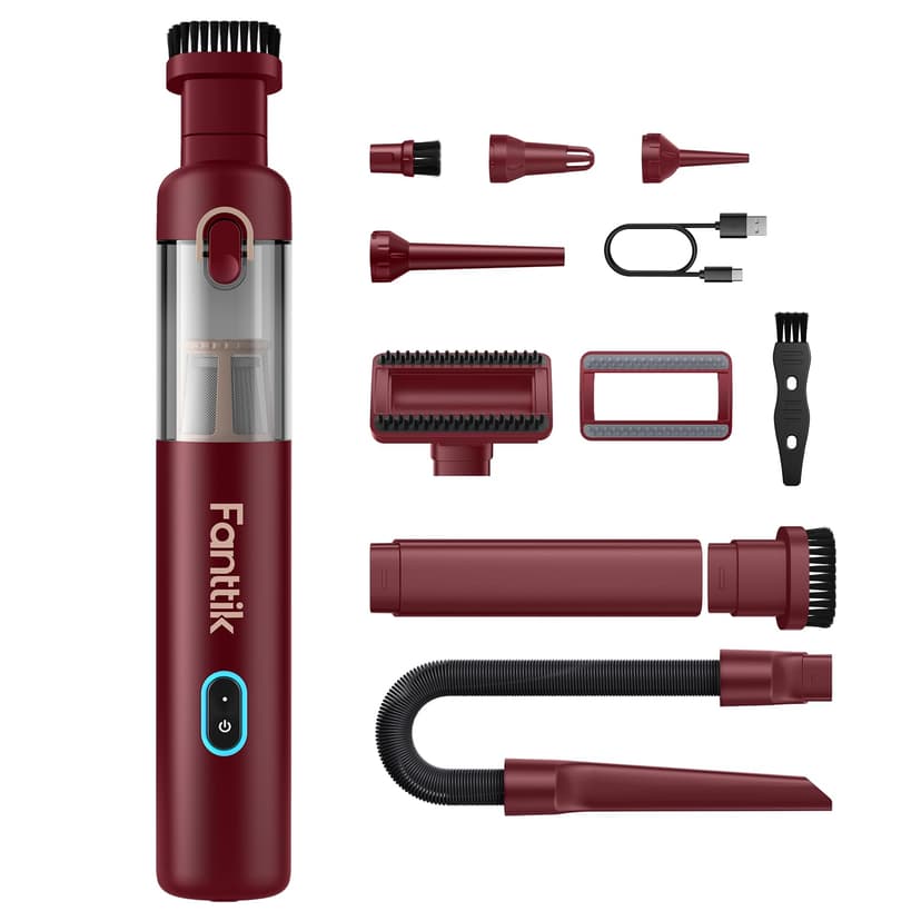 Fanttik Slim V8 APEX Cordless Car Vacuum & Air Duster, 4-in-1 Portable Mini Vacuum with 19000pa Suction Power for Pet Hair, Type-C Charge, One-Touch Empty for Car, Office Desk, Keyboards (Red)