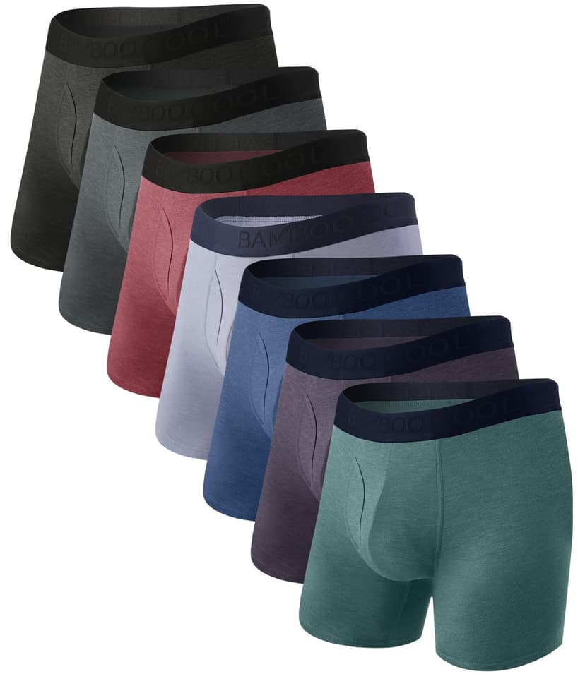BAMBOO COOL Men's Underwear Breathable Boxer Briefs with Fly Moisture-Wicking Lightweight Underwear 7-Pack