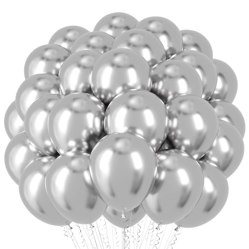 Voircoloria 66pcs Metallic Silver Latex Party Balloons, 12inch | for Graduation, Wedding, Birthday, New Year, Baby Shower, Anniversary, Holiday Party Decorations