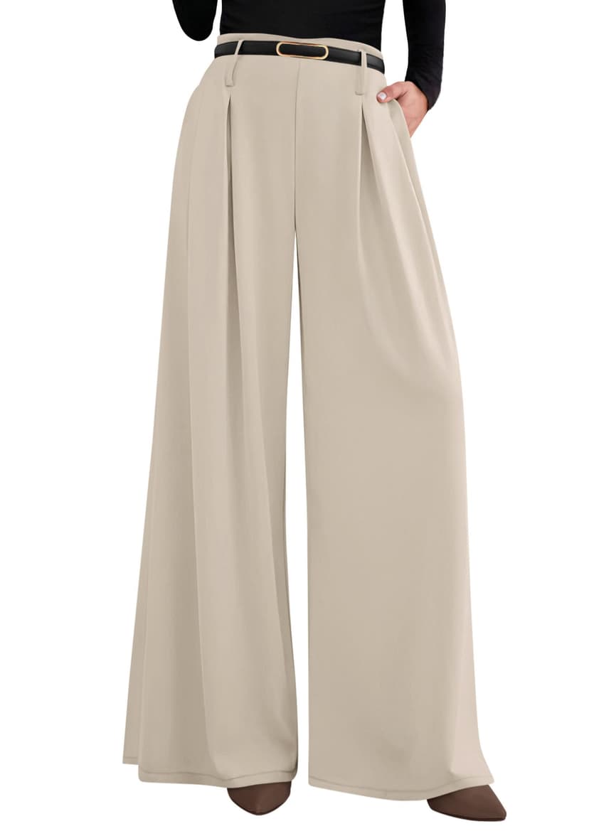 PRETTYGARDEN Womens Wide Leg Dress Pants Flowy Trousers | Front Pleats,Side Zipper,Elastic High Waisted Palazzo Pants,Dressy Slacks with Pockets,Daily Work Business Casual Outfits