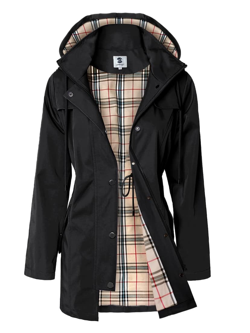 SaphiRose Women's Long Hooded Rain Jacket Outdoor Raincoat Windbreaker