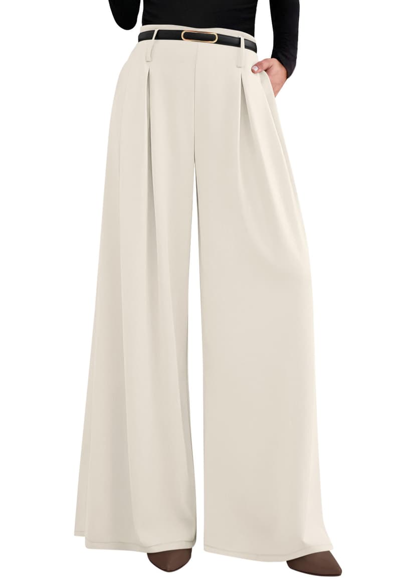 PRETTYGARDEN Womens Wide Leg Dress Pants Flowy Trousers | Front Pleats,Side Zipper,Elastic High Waisted Palazzo Pants,Dressy Slacks with Pockets,Daily Work Business Casual Outfits