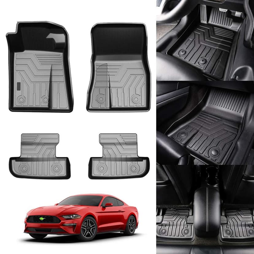 KUST 3D Floor Mats for Ford Mustang 2015-2025 2026 (NOT for Mach-E), All Weather TPE Rubber Car Mats for Mustang Accessories 2 Row Floor Rear Odorless Non-Slip High Edges