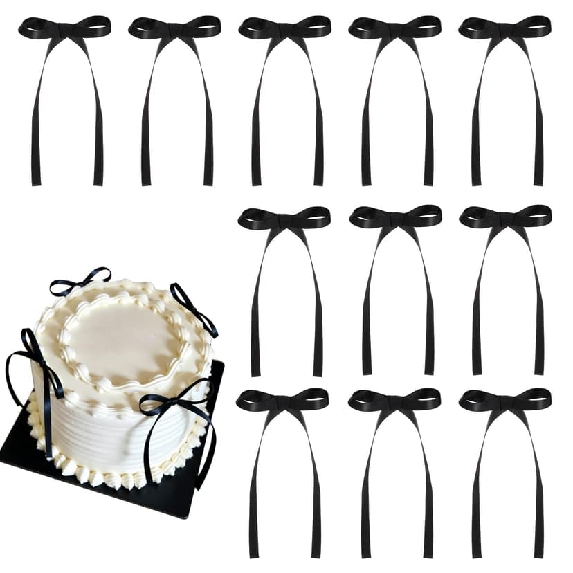 NatNarr 30 Pack Bow Cake Toppers Black Ribbon Bows for Cake Coquette Themed Bow Cupcake Toppers Graduation Decoration Bow Birthday Decorations for Baby Shower, Wedding, Engagement, Bachelorette Party