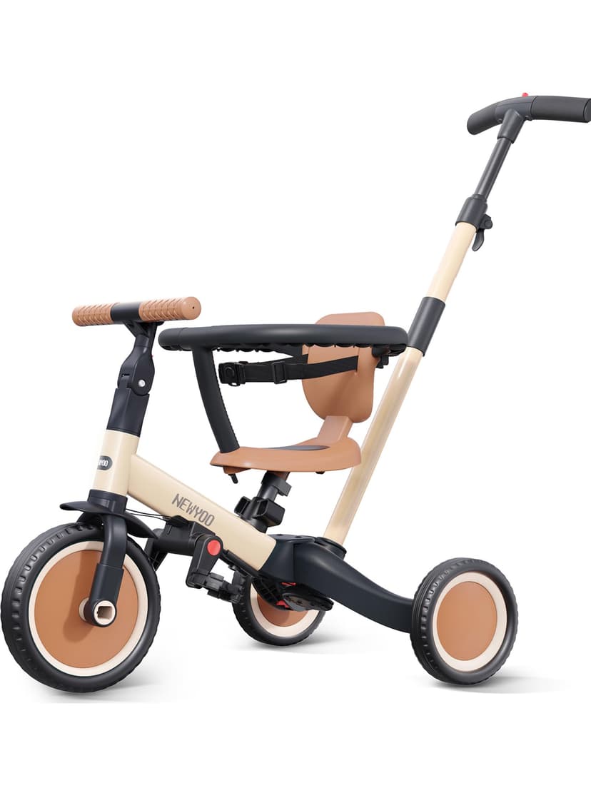 newyoo TR008 5-in-1 Tricycle for Toddlers 1-3, Toddler Bike, Birthday Gift | Toddler Trike with Safety Bar and Parent Push Handle Converts to Balance Bike, Fun Outdoor Toy for Boys and Birls, Khaki