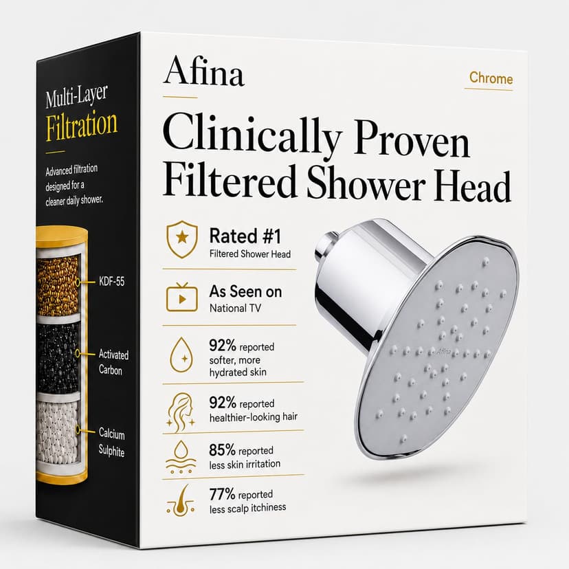 Afina Filtered Shower Head, High Pressure Rainfall (Chrome) | KDF-55 Shower Filter & Water Filter Showerhead for Hard Water, Reduces Chlorine for Softer Skin & Hair