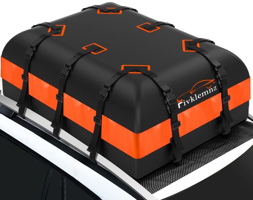 FIVKLEMNZ 21 Cubic Rooftop Cargo Carrier Waterproof Soft Car Roof Bag | for All Top of Vehicle with/Without Rack Includes Topper Anti-Slip Mat + Reinforced Straps + 6 Door Hooks + Luggage Lock
