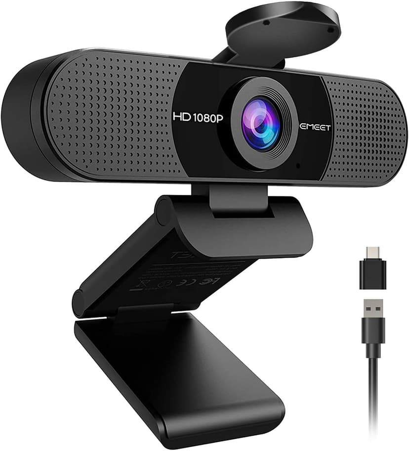 EMEET C960 1080P Webcam with Microphone, 2 Mics, 90° FOV, Computer Camera | USB Type-A & A-to-C Adapter, Fixed Focus, Plug&Play for Zoom/Teams/Facetime/YouTube/Google Meet/Switch 2 Camera, 2025 Versio