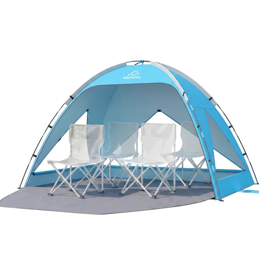 Wolfwise Portable Beach Tent Sun Shelter, Large Spacious Sun Shade for 3-4 Person, UPF 50+ UV Protection, Extendable Floor for Privacy, 3 Ventilated Mesh Windows, Carrying Bag, 95 ″x65″x55″, Sky Blue