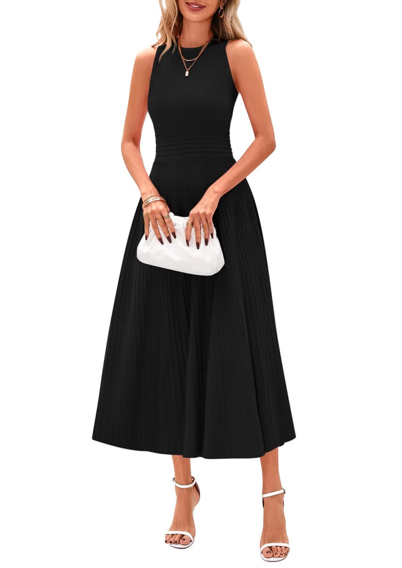 PRETTYGARDEN Women's Summer Pleated Midi Work Dress | Sleeveless A Line Knit Business Dresses, Spring Semi Formal Long Dress for Wedding Guest, Cocktail Party, Teacher Outfits