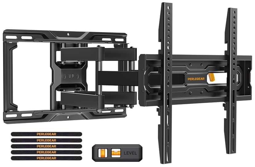 Perlegear Full Motion TV Wall Mount for 26-74 inch TVs, Height Adjustable TV Mount, Pre-Assembled Wall Mount TV Bracket with Tool-Free Tilt, Swivel, Fits 16” Studs, 99 lbs, Max VESA 400x400mm, PGMF21