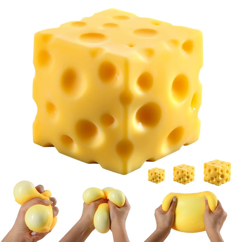 Cheese Squishy Cube Block, Squishy Fidget Toys for Adults & Teens, Easter Basket Stuffers, Stocking Stuffers, Sensory Stress Ball Squeeze Toys for Stress Relief (Yellow 3.6 in)