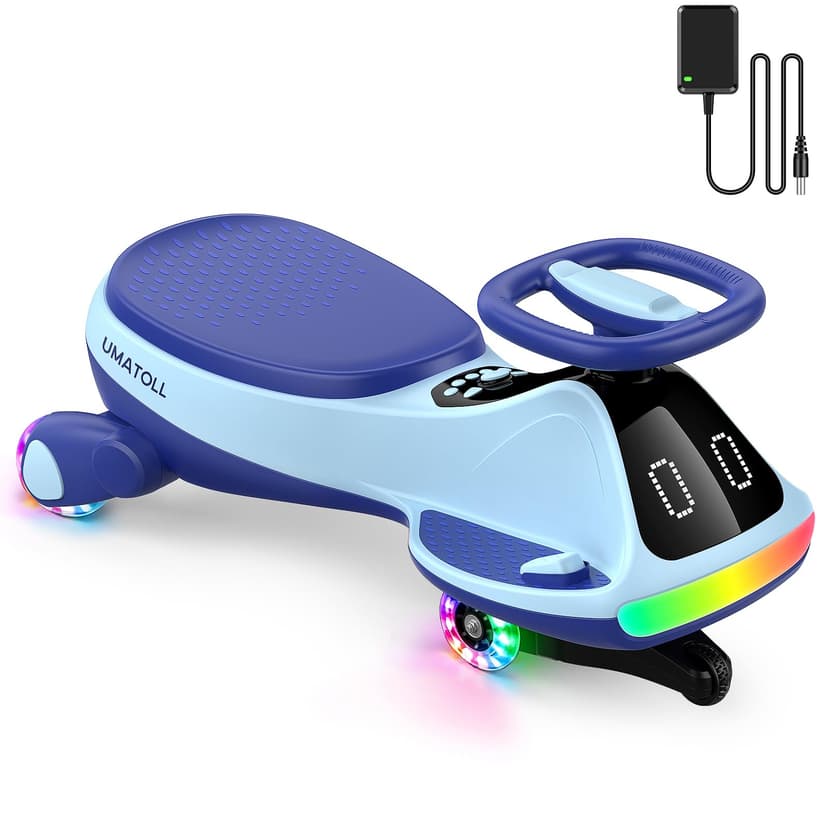 Umatoll 12V Electric Wiggle Car for Kids with Pedal, Display, Rechargeable Battery, LED Light, Bluetooth, Light-Up Wheels, Anti-Rollover, 2 Speeds, Ride on Toys, Birthday Gifts for Age 3+, 150Lbs